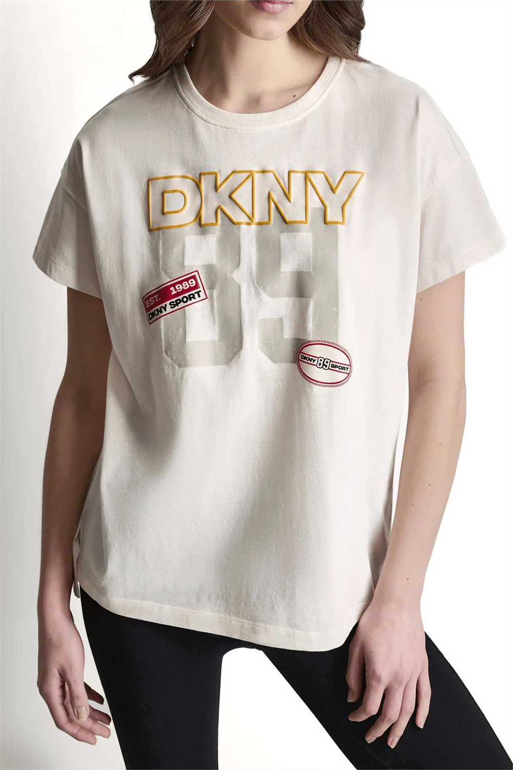 DKNY Kadın Dkny Sport Campus Pa Bisiklet Yaka T-Shirt Krem