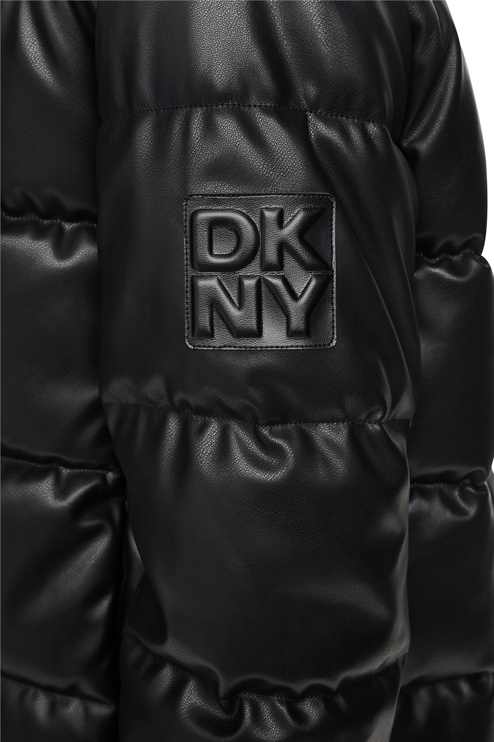 DKNY Kadın Faux Leather Puffer Şişme Mont Siyah