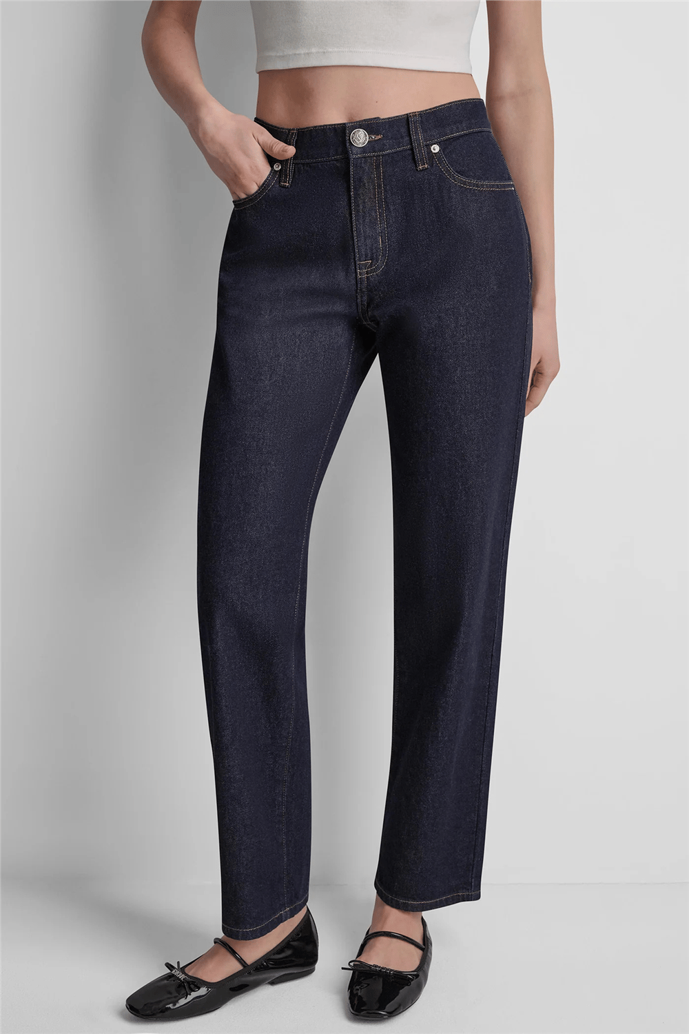 DKNY Kadın Mr Straight W Bk Dar Jean Pantolon