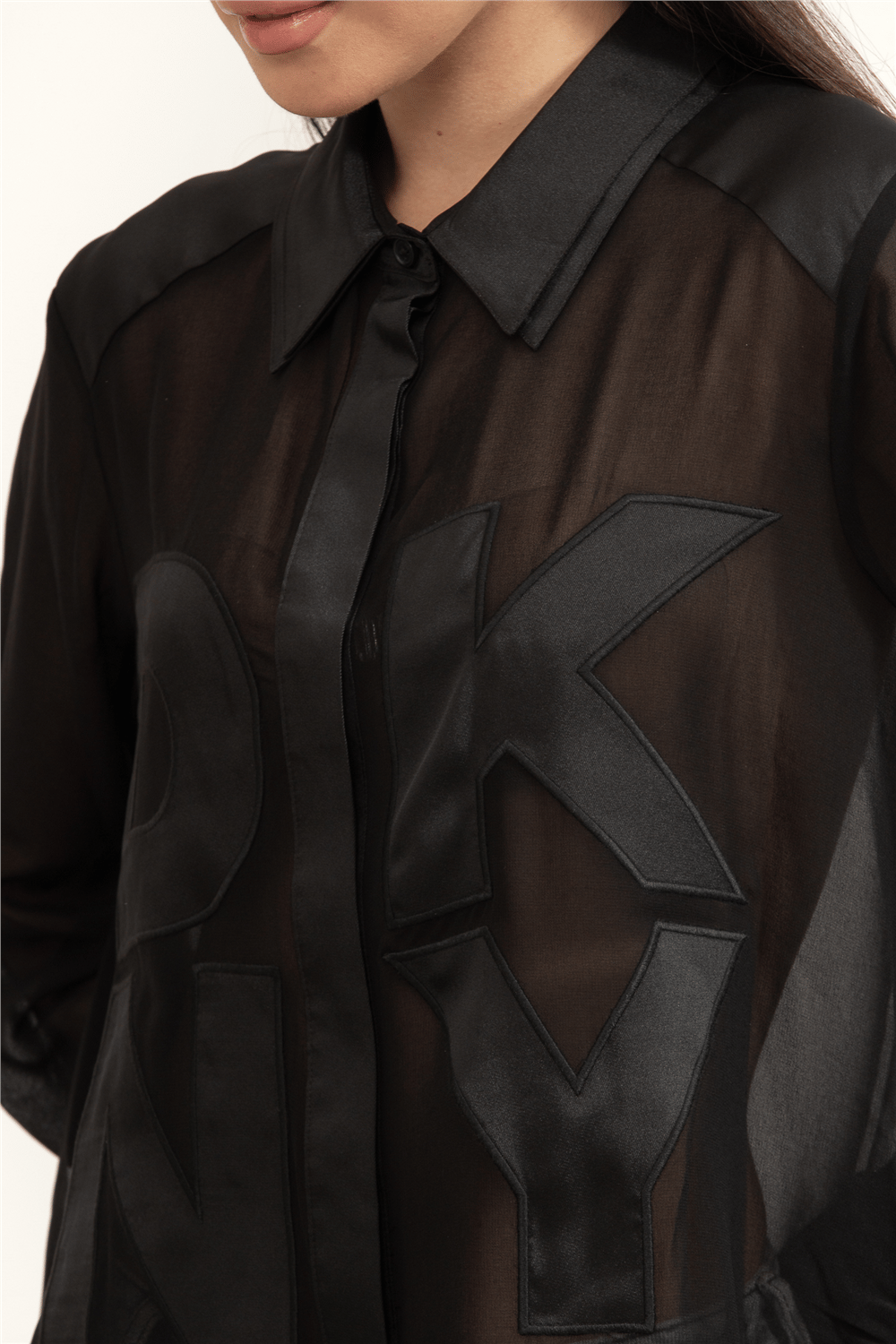 DKNY L/S Chiffon Logo Btt Kadın Gömlek