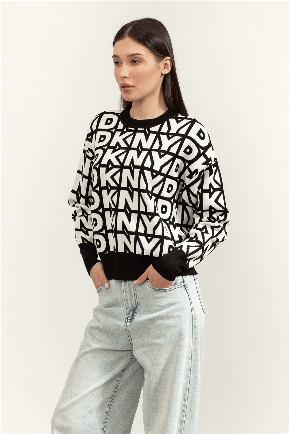 DKNY L/S Repeat Logo Pull Kadın Triko