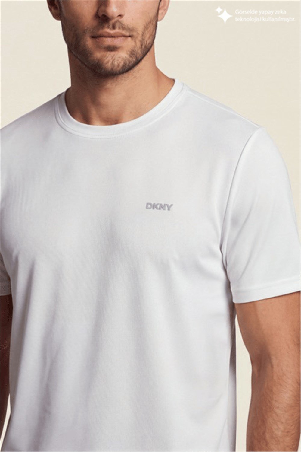 DKNY Minimal Logo Tee Erkek Bisiklet Yaka T-Shirt Beyaz