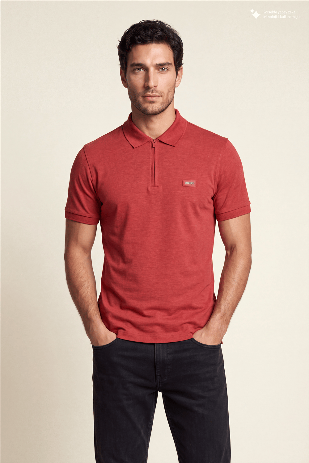 DKNY Quarter Zip Polo Erkek Polo Yaka T-Shirt Kiremit