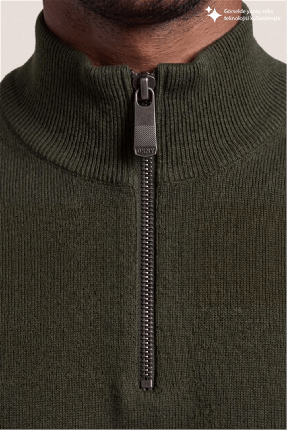 DKNY Quarter-Zip Ribbed Knit Sweater Erkek Triko