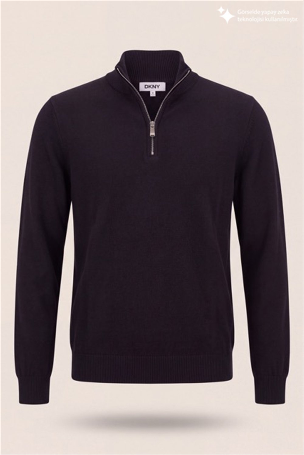 DKNY Quarter-Zip Ribbed Knit Sweater Erkek Triko Siyah