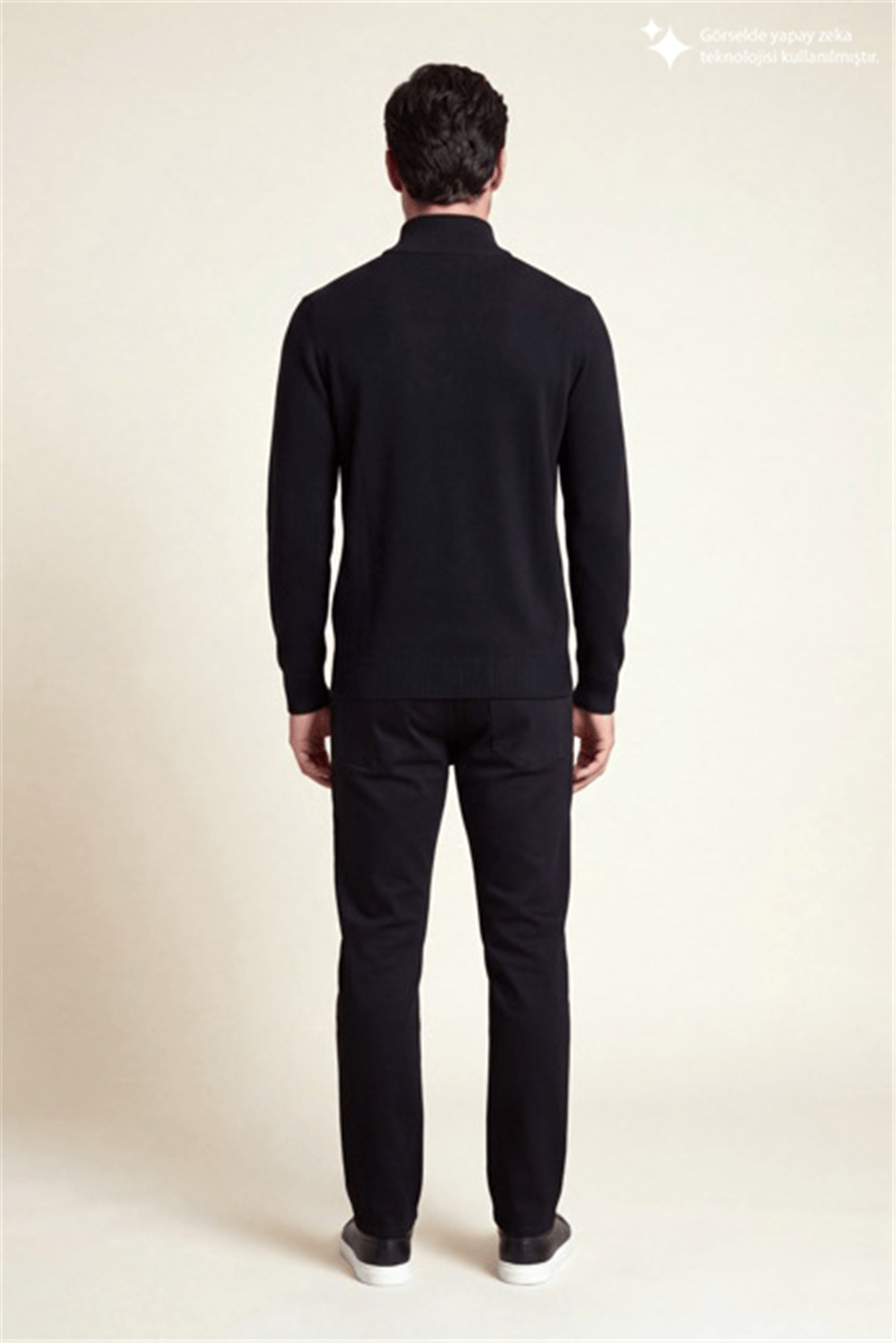 DKNY Quarter-Zip Ribbed Knit Sweater Erkek Triko Siyah