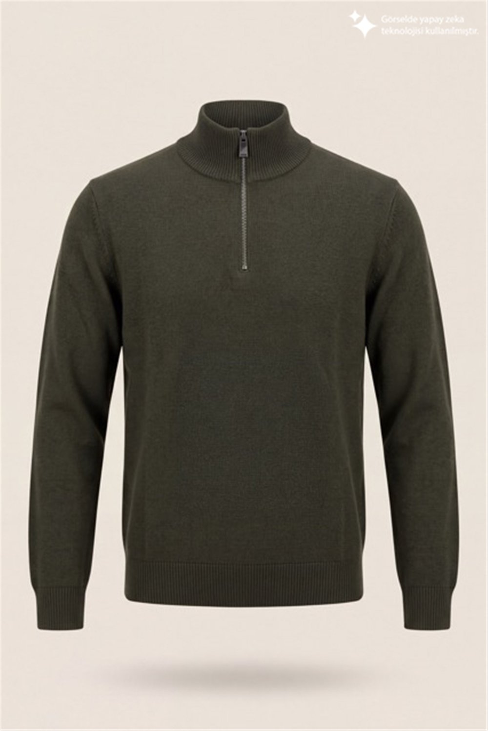 DKNY Quarter-Zip Ribbed Knit Sweater Erkek Triko