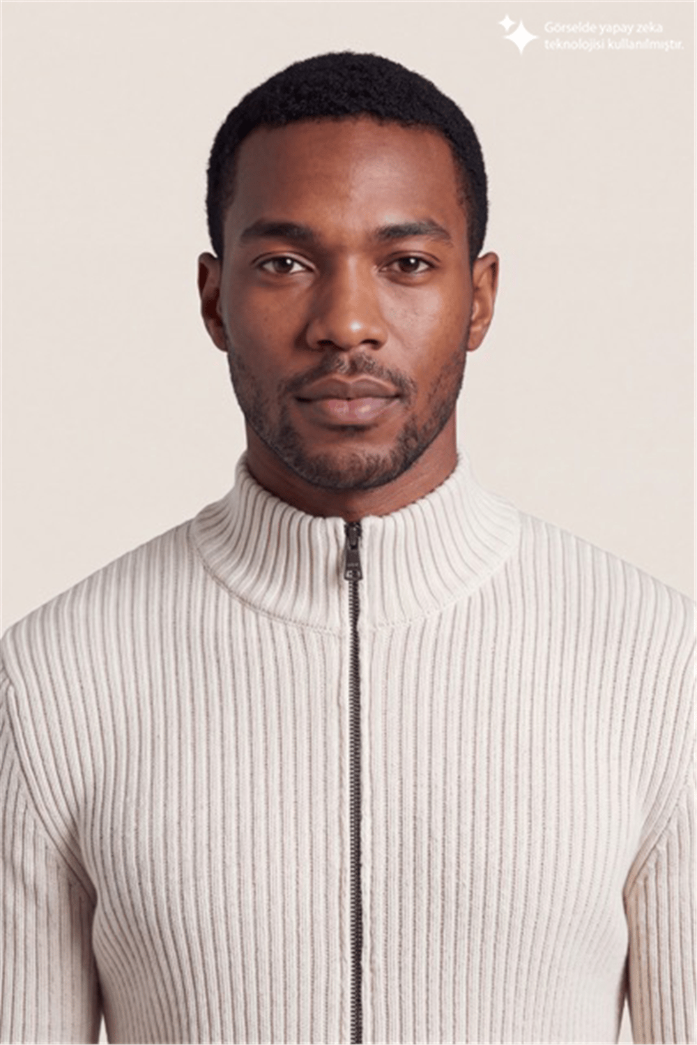 DKNY Ribbed Full-Zip Knit Sweater Erkek Triko Beyaz