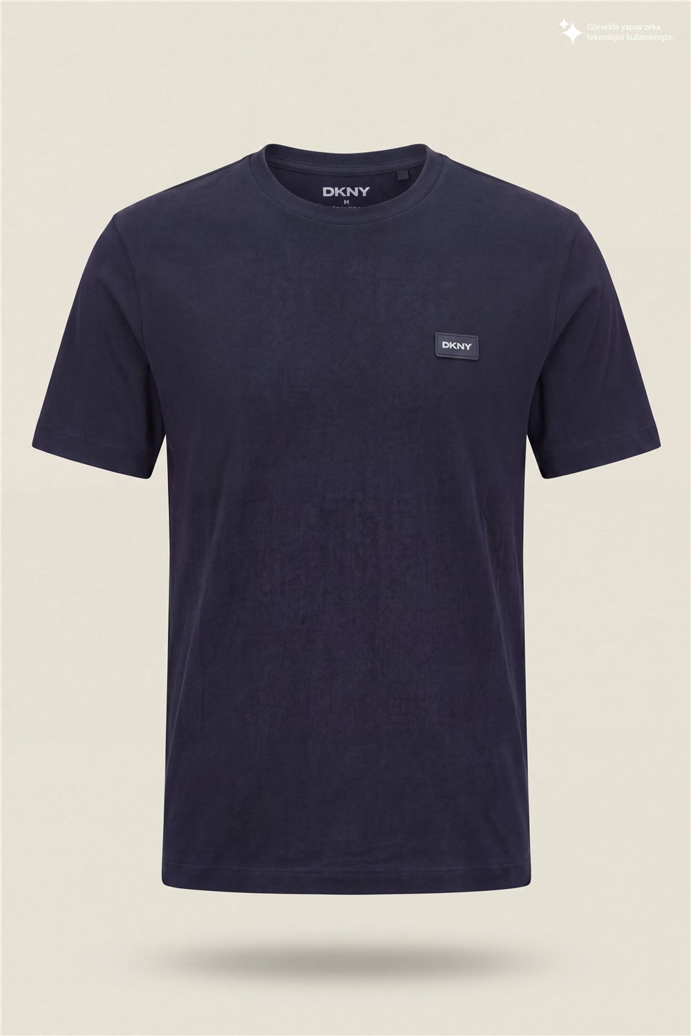 DKNY Silicone Logo Patch Tee Erkek Bisiklet Yaka T-Shirt Lacivert