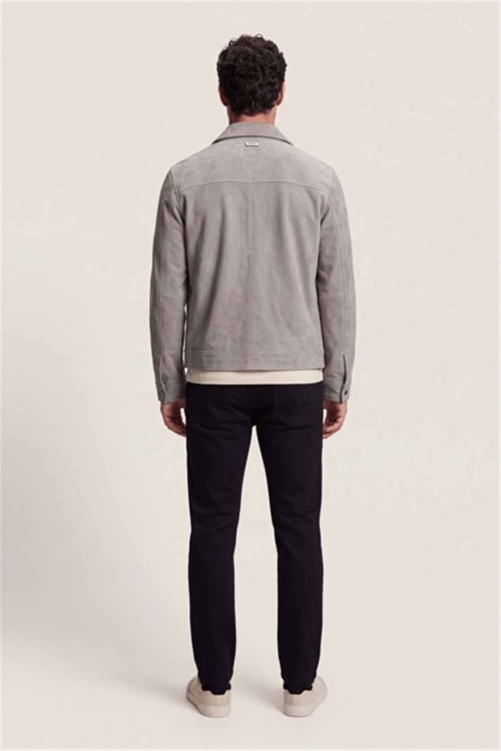DKNY Suede Leather Zip Overshirt Erkek Deri Mont Gri