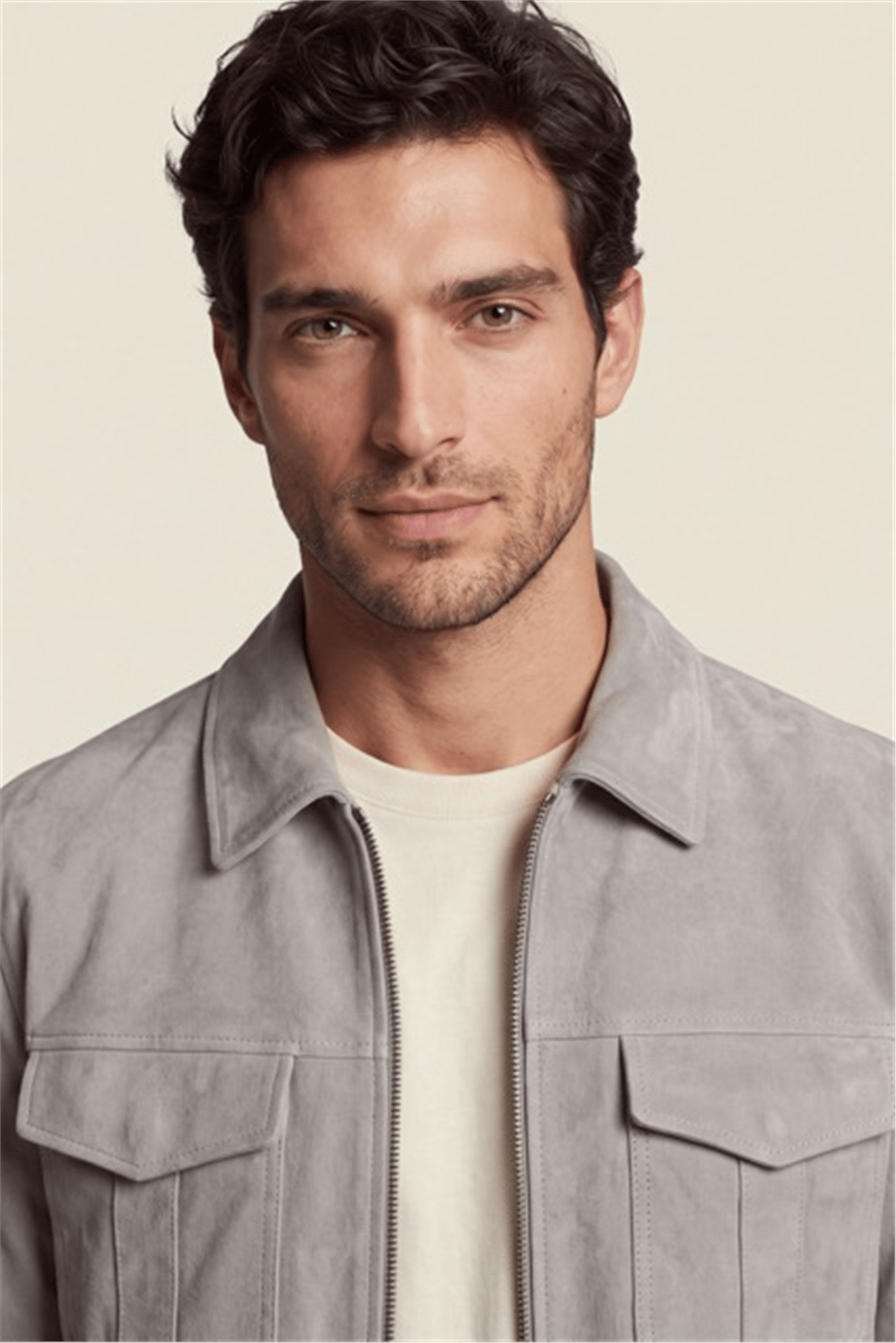 DKNY Suede Leather Zip Overshirt Erkek Deri Mont Gri