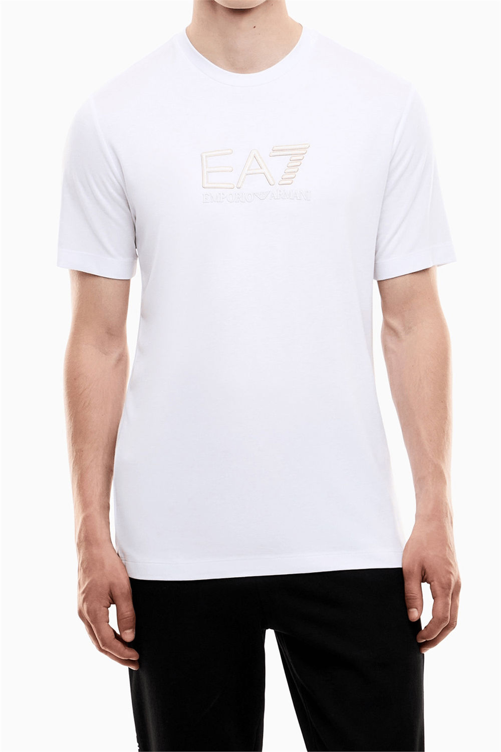 EA7 Erkek Bisiklet Yaka T-Shirt Beyaz