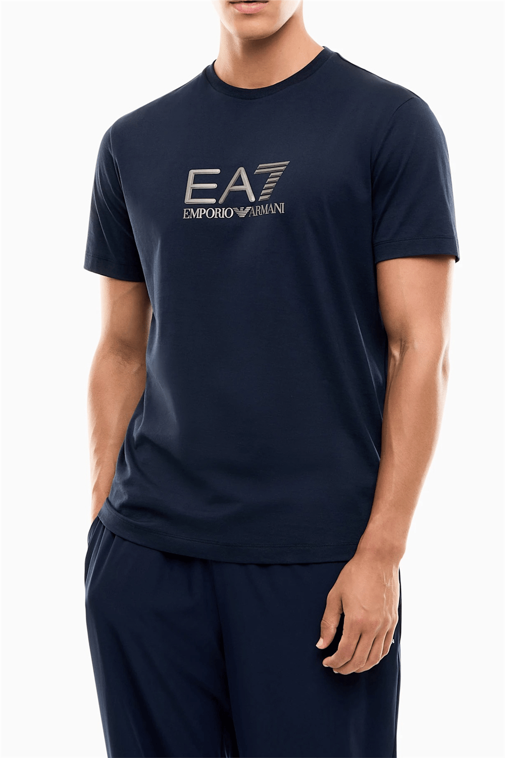 EA7 Erkek Bisiklet Yaka T-Shirt Mavi