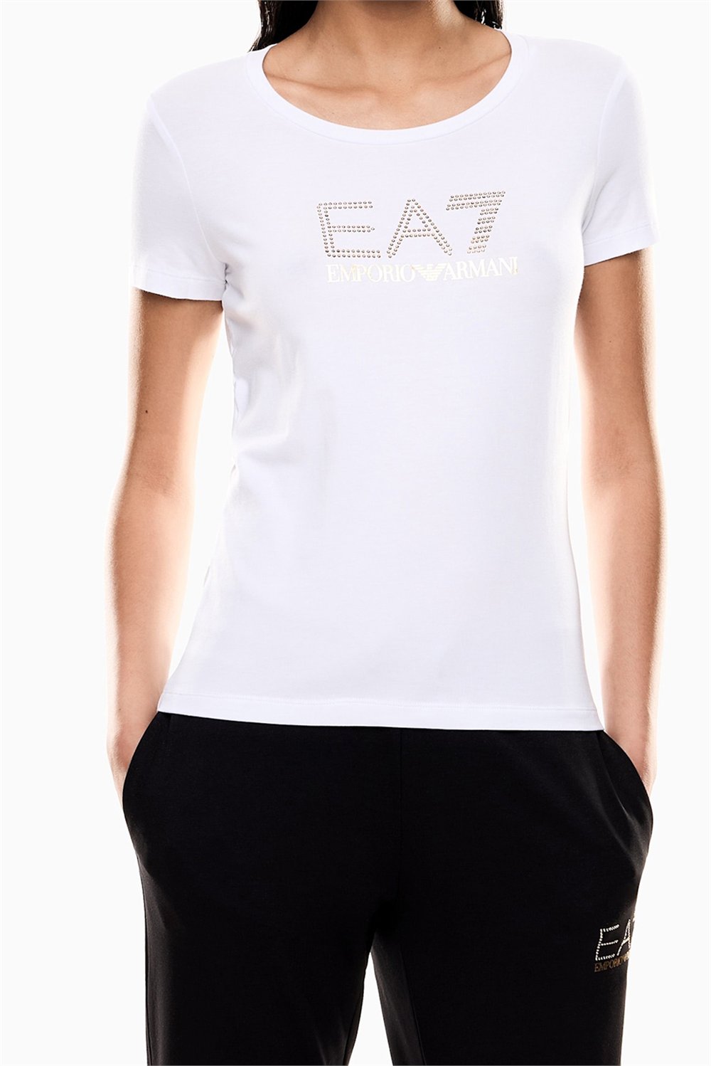 EA7 Kadın Bisiklet Yaka T-Shirt Beyaz