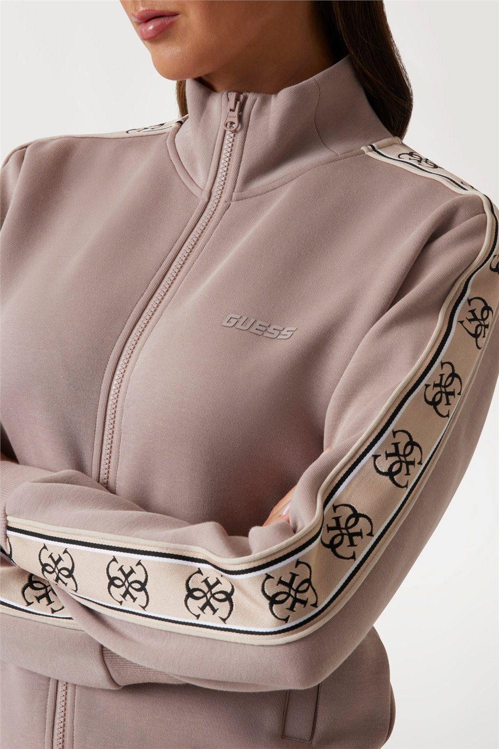 Guess Britney Kadın Aktif Fermuarlı Sweatshirt Kahverengi