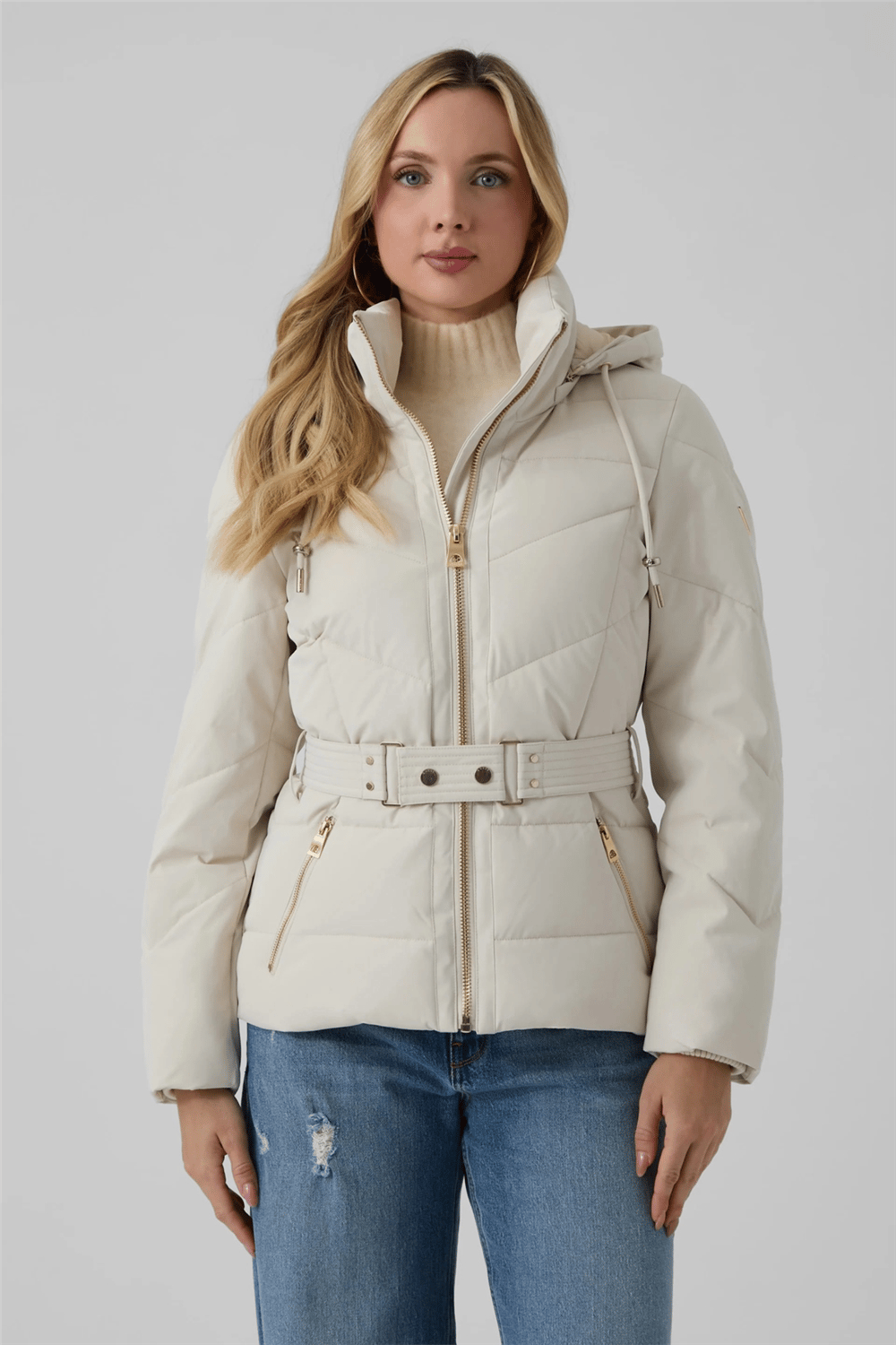 Guess Fatema Kadın Şişme Mont Krem