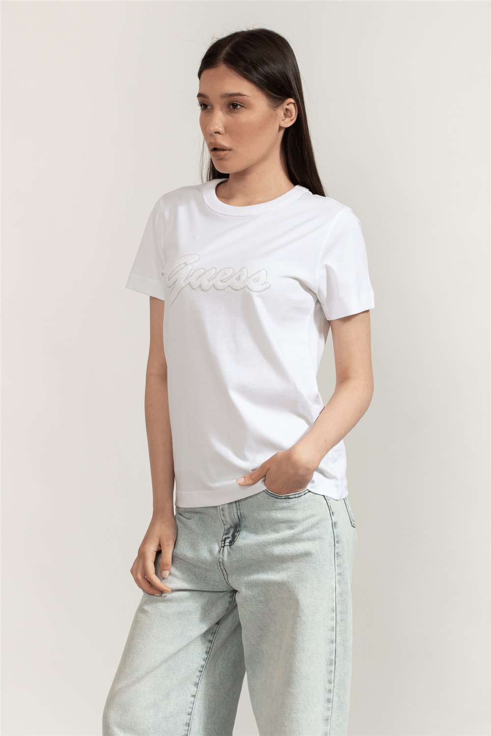 Guess Jersey Kadın Boxy Fit Bisiklet Yaka T-Shirt