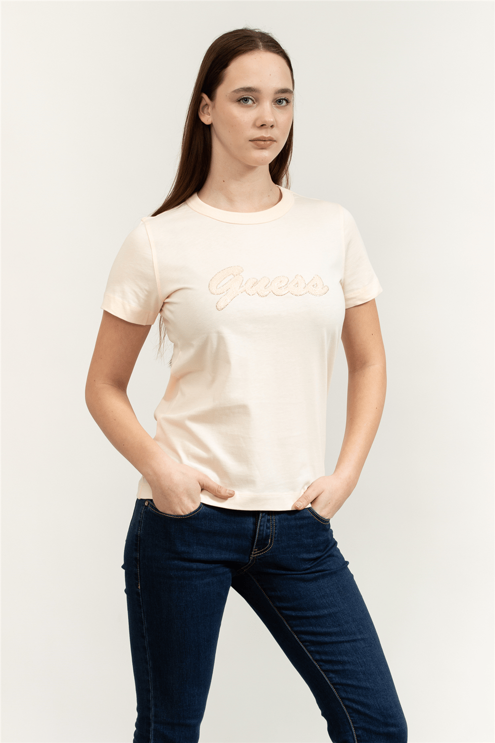 Guess Jersey Kadın Boxy Fit Bisiklet Yaka T-Shirt