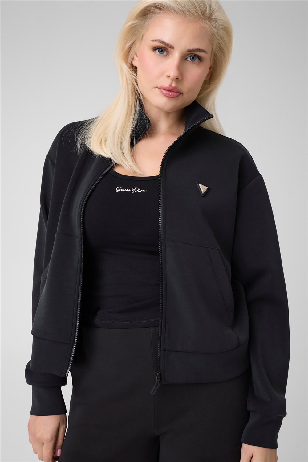 Guess Olympe Kadın Aktif Scuba Fermuarlı Sweatshirt Siyah