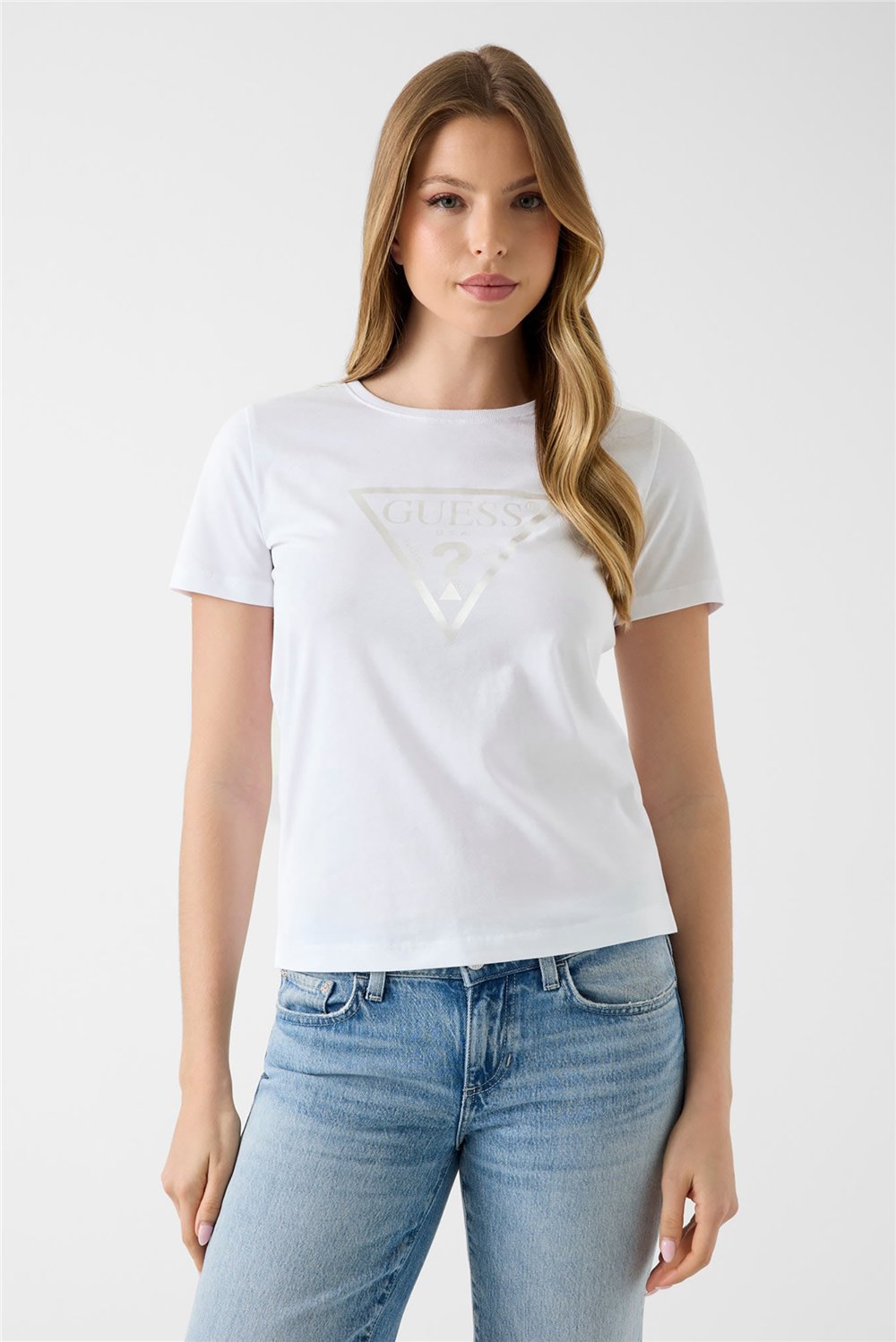 Guess Tria Kadın Regular Fit Bisiklet Yaka T-Shirt Beyaz