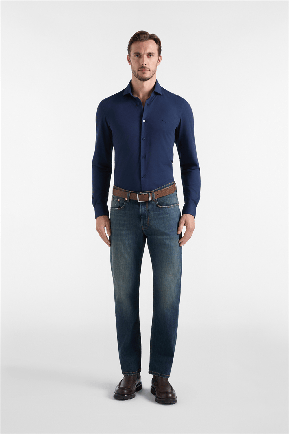 Harmont Blaine Camicia In Piquet Tinta Erkek Gömlek Lacivert