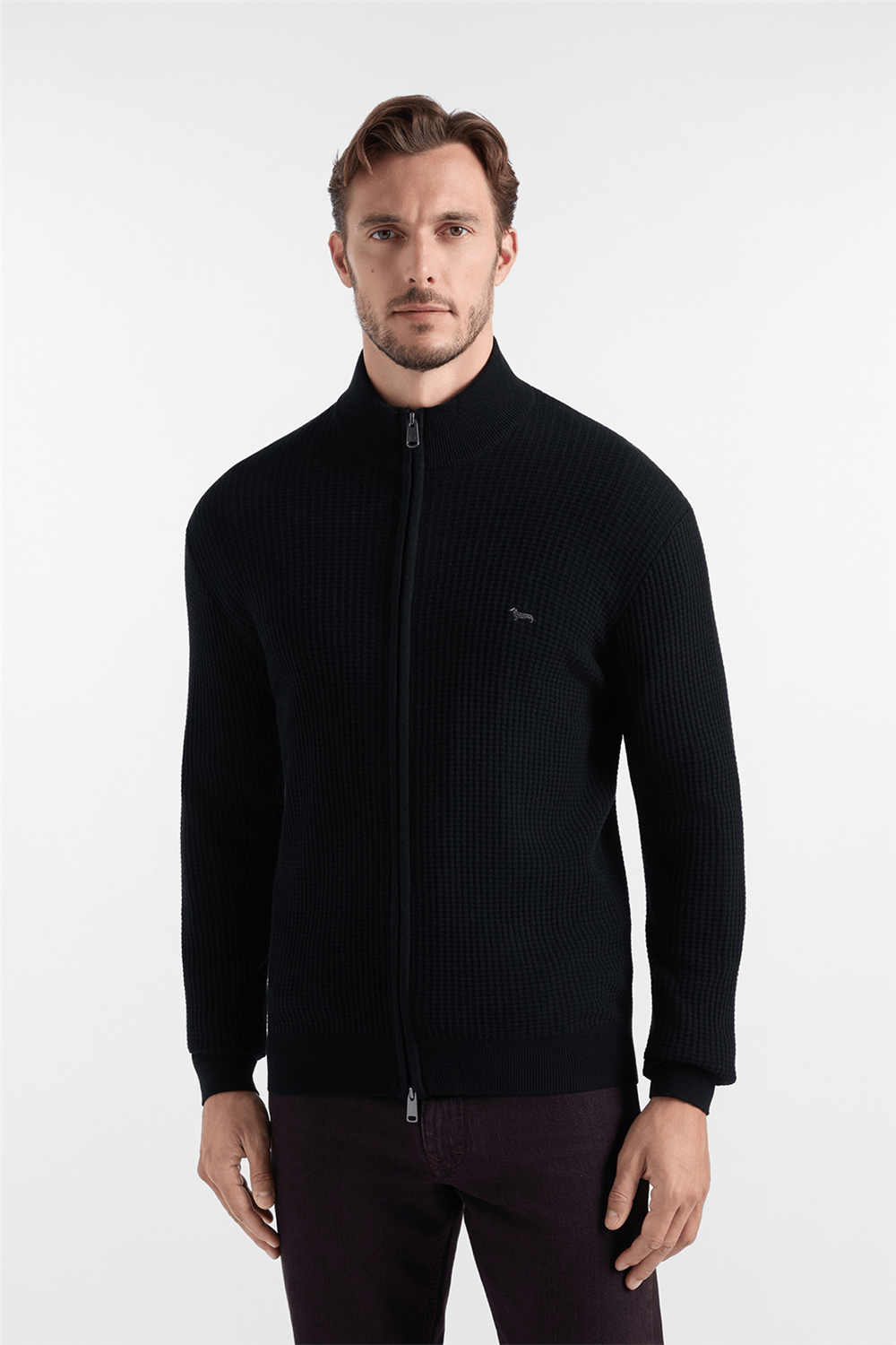 Harmont Blaine Full Zip Basic 3D Erkek Triko Siyah