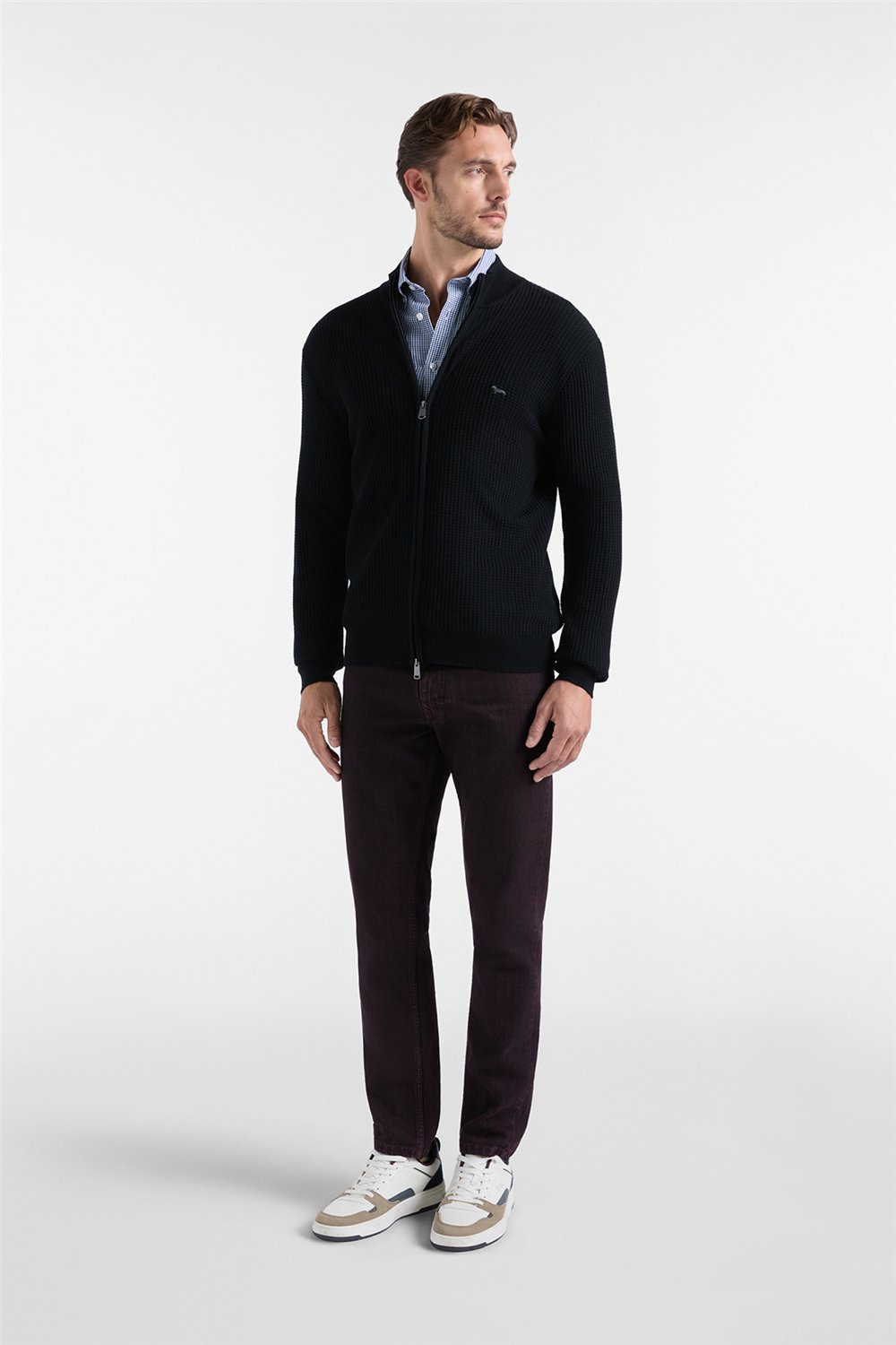 Harmont Blaine Full Zip Basic 3D Erkek Triko Siyah