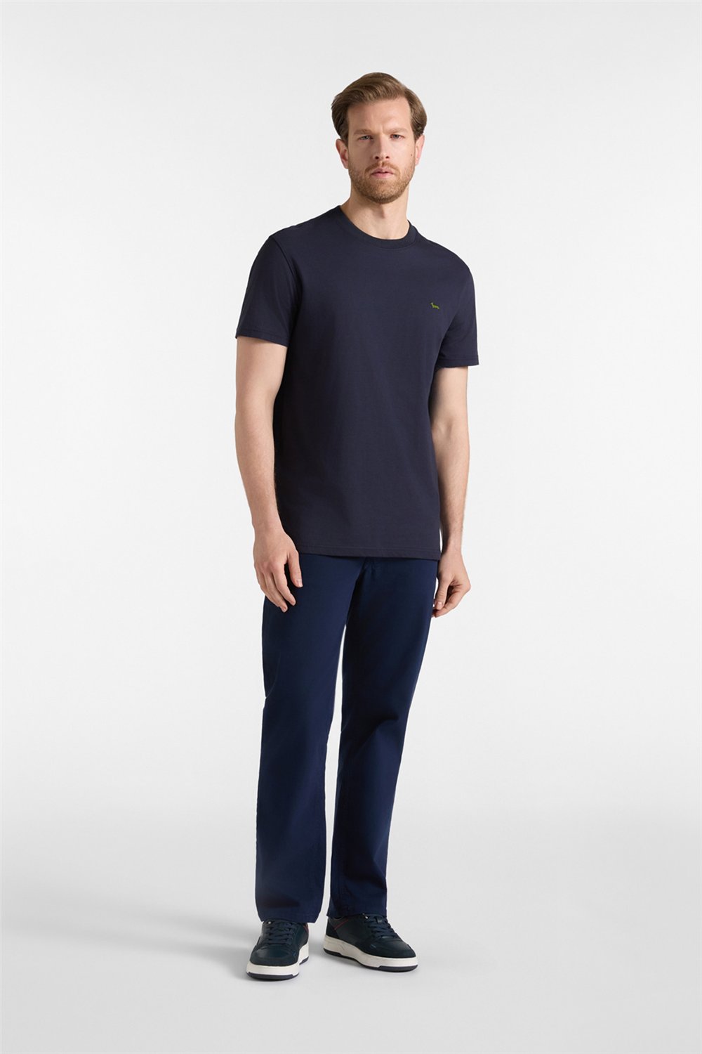 Harmont Blaine T Shirt In Jersey Con Basso Erkek Bisiklet Yaka T-Shirt Lacivert