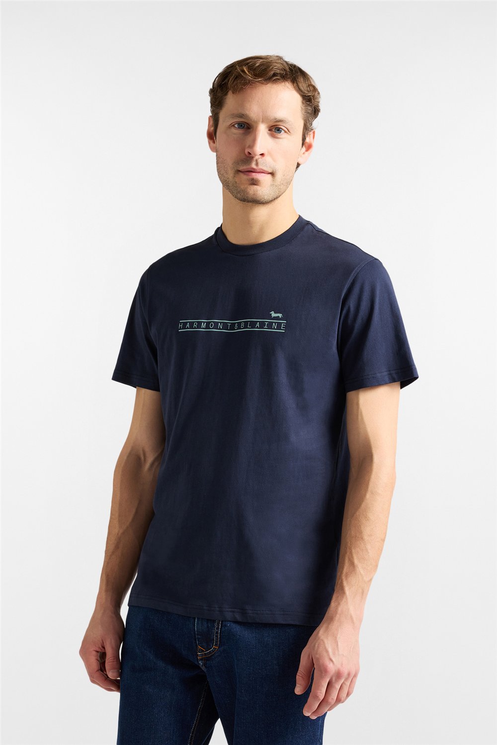 Harmont Blaine T Shirt Logo Basic Erkek Bisiklet Yaka T-Shirt Lacivert