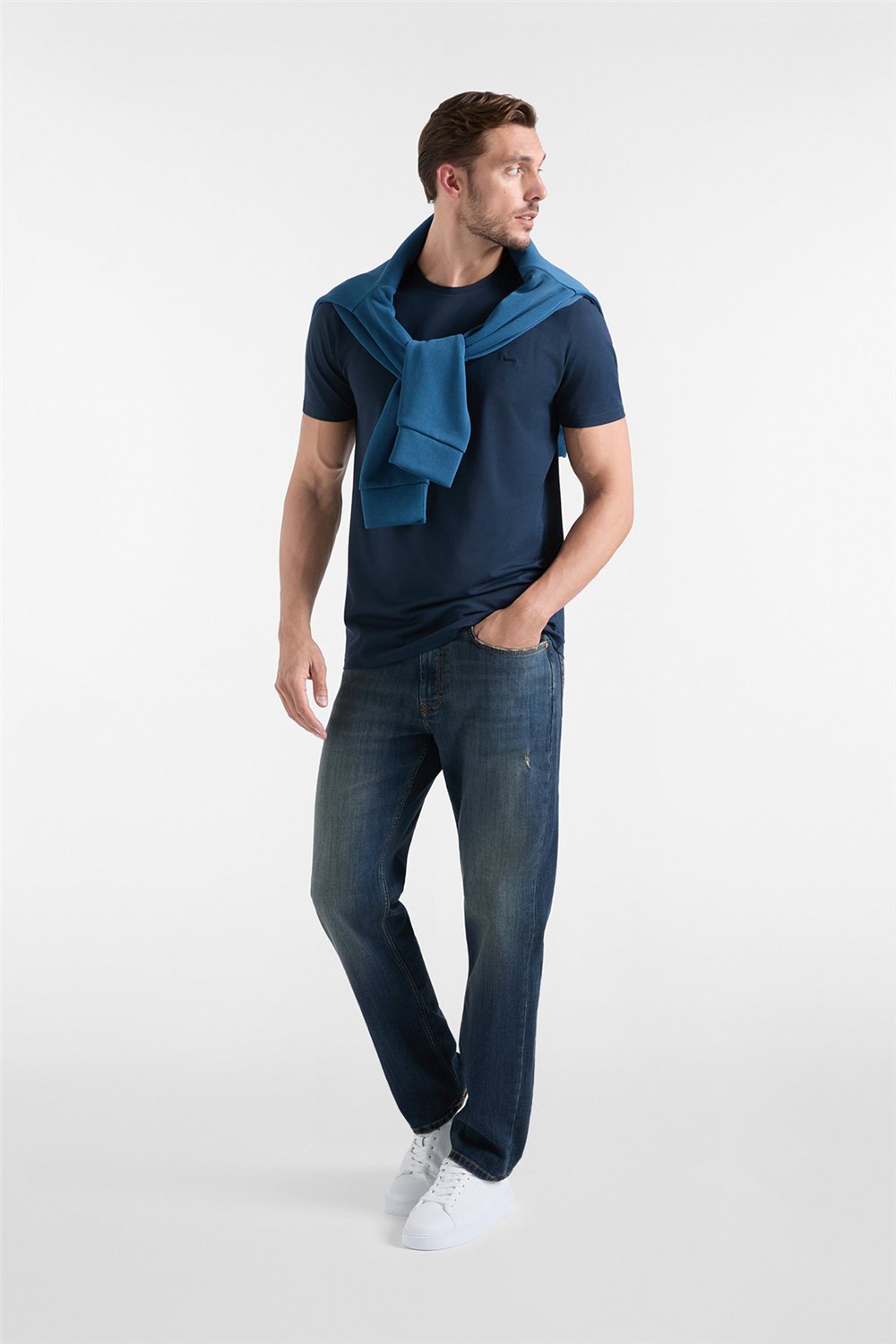 Harmont Blaine T Shirt Piquet Tecnico Erkek Bisiklet Yaka T-Shirt Lacivert