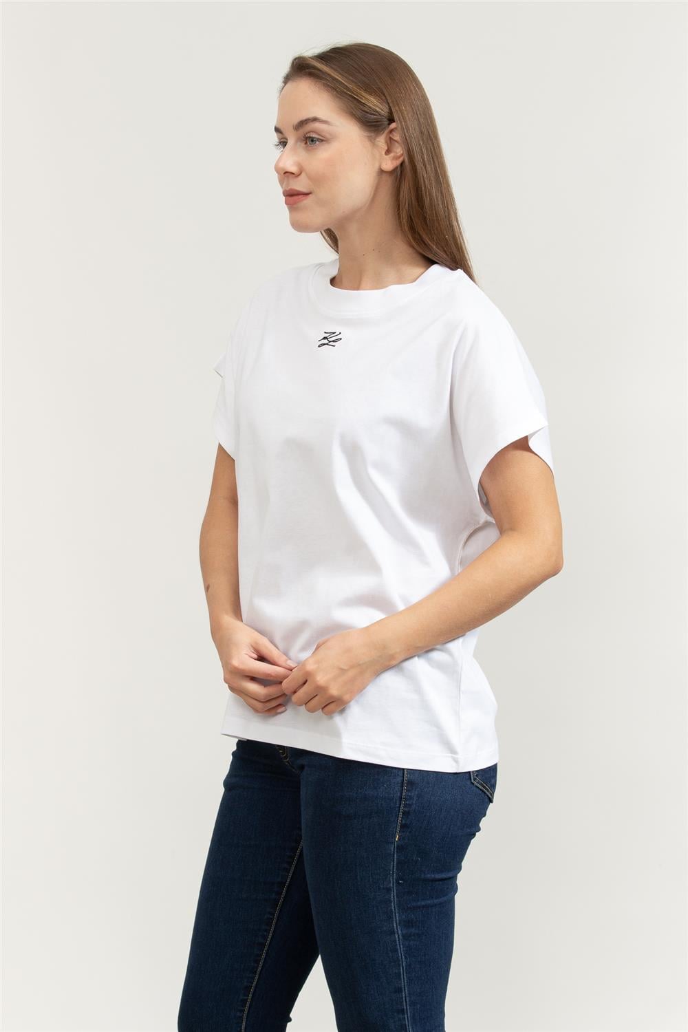 Karl Lagerfeld Autograph Relaxed Kadın Bisiklet Yaka T-Shirt