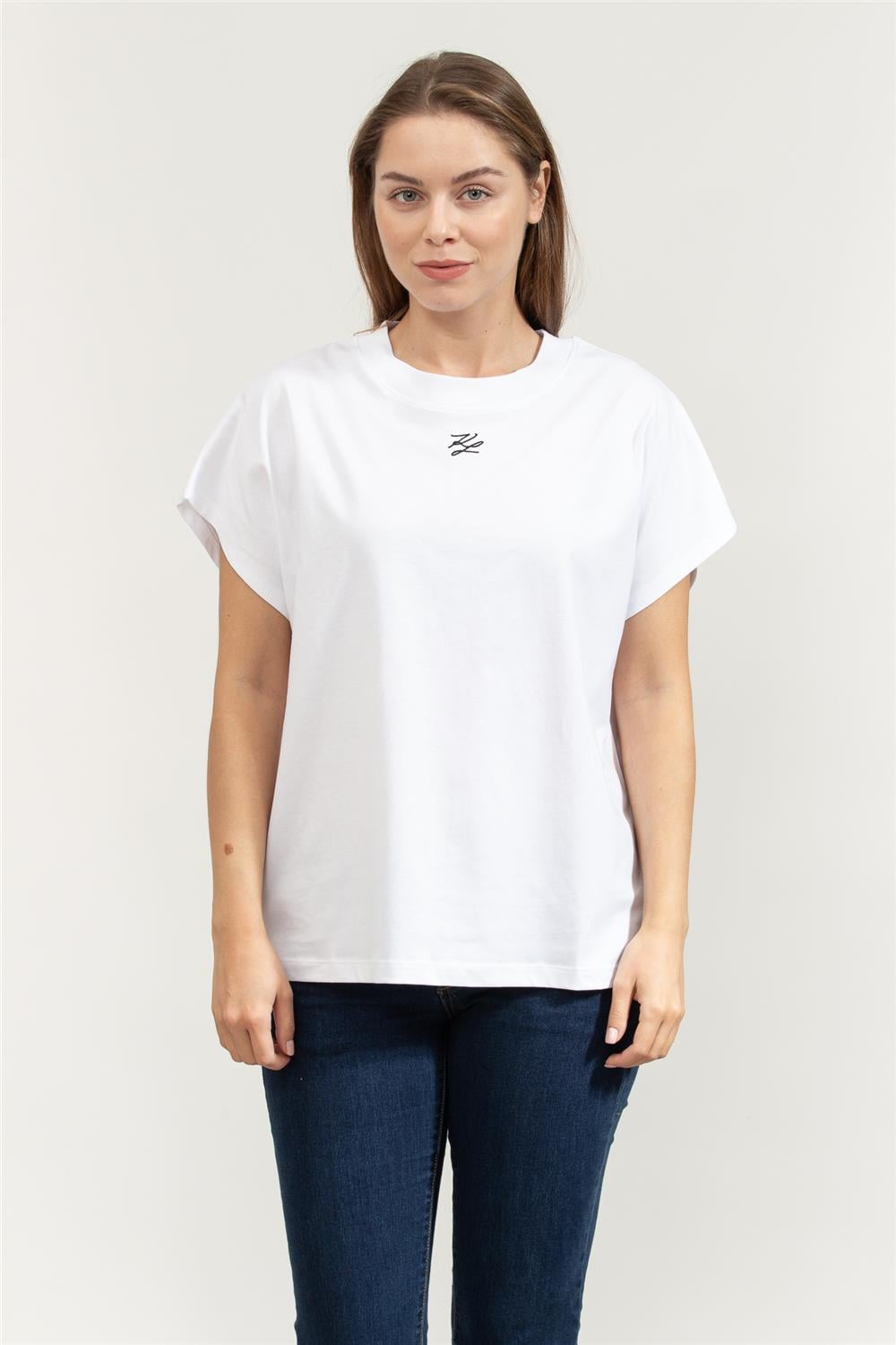 Karl Lagerfeld Autograph Relaxed Kadın Bisiklet Yaka T-Shirt
