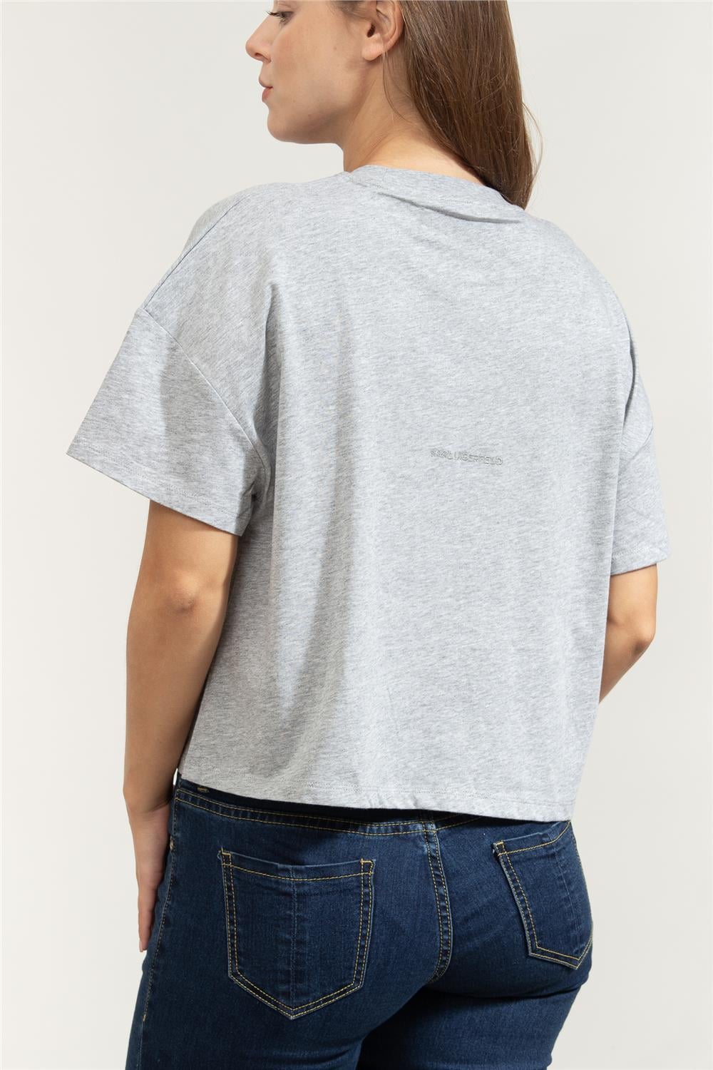 Karl Lagerfeld Autograph Sequins Kadın Bisiklet Yaka T-Shirt
