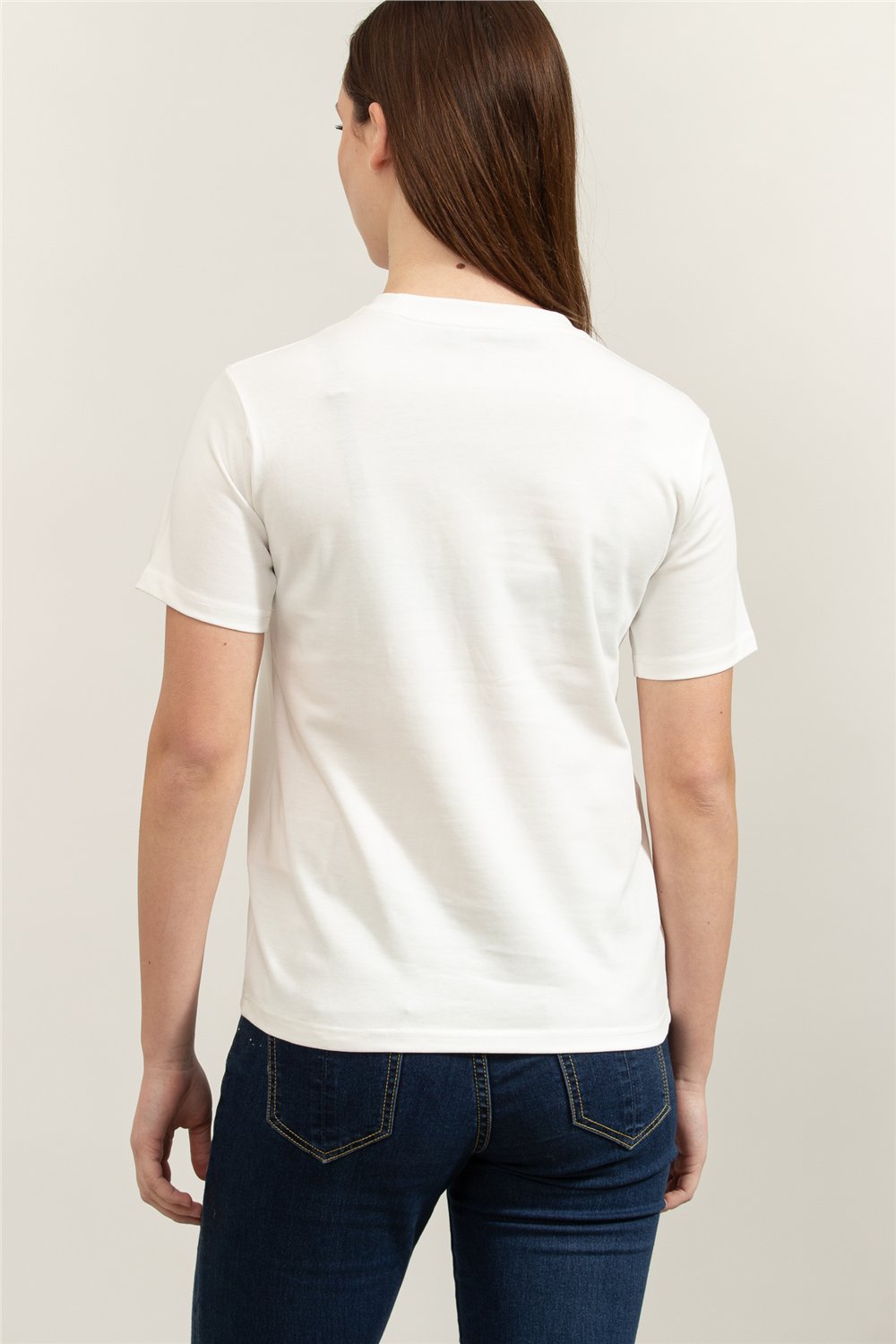 Karl Lagerfeld Boucle Knit Pocket Kadın Bisiklet Yaka T-Shirt