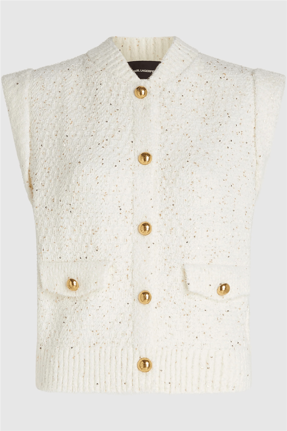 Karl Lagerfeld Boucle Knit Vest Kadın Hırka Krem