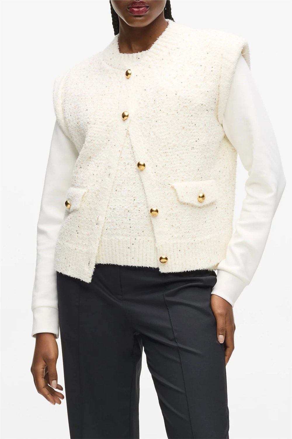 Karl Lagerfeld Boucle Knit Vest Kadın Hırka Krem