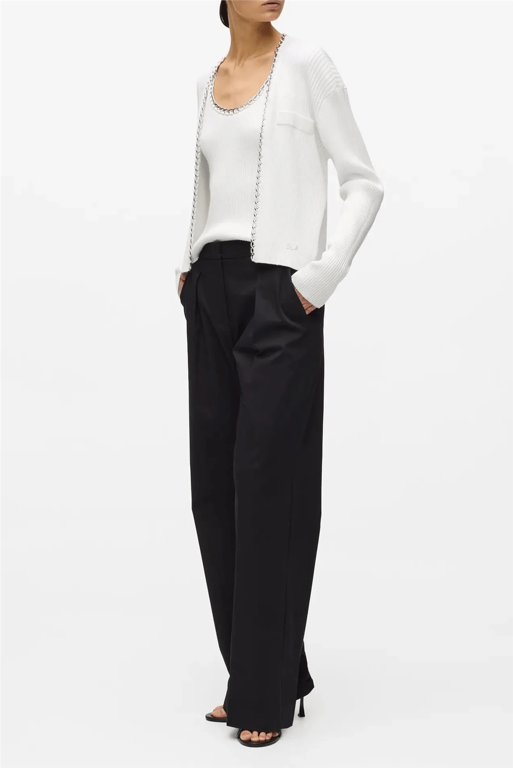 Karl Lagerfeld Chain Detail Knit Cardigan Kadın Hırka Beyaz