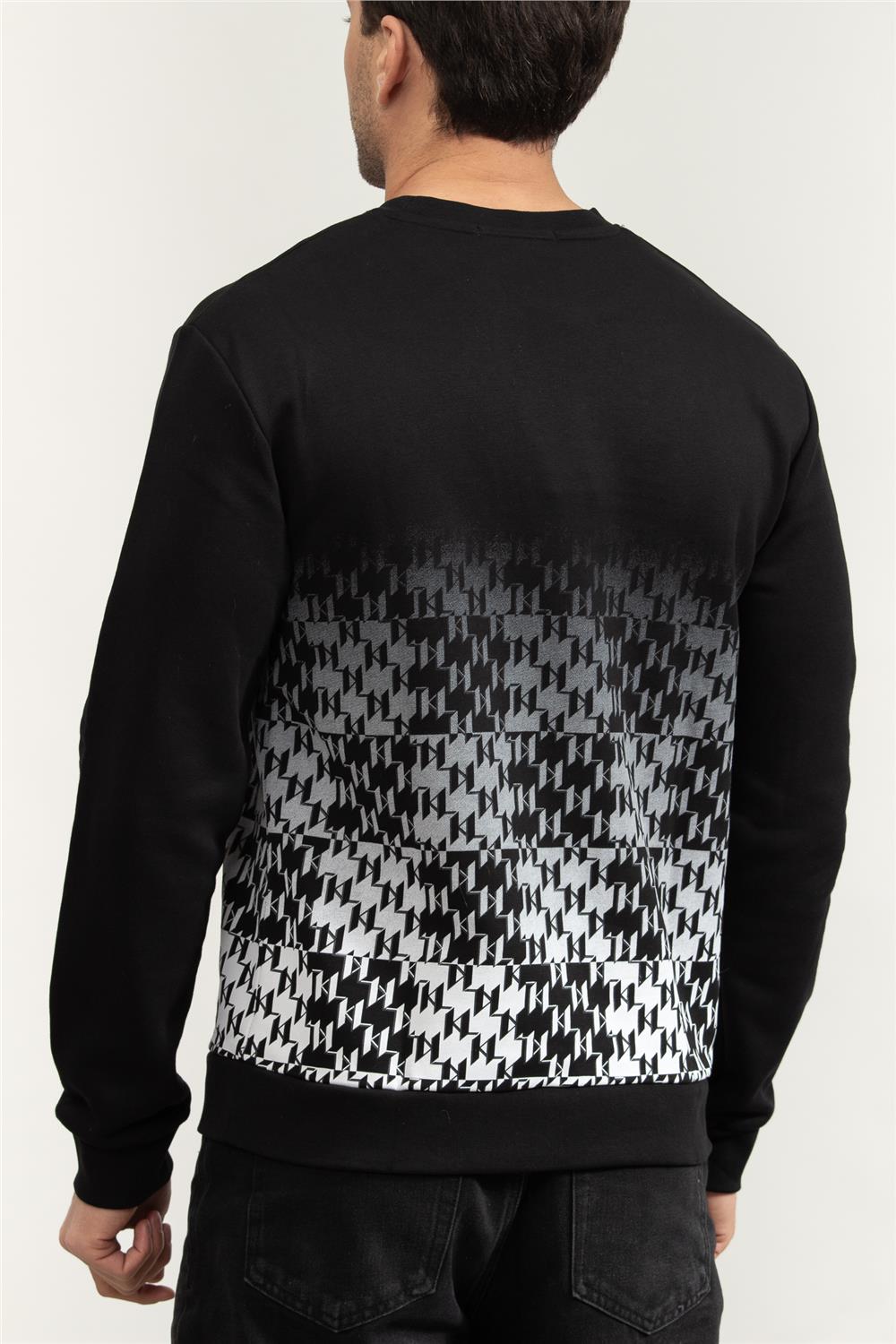 Karl Lagerfeld Check Degrade Erkek Bisiklet Yaka Sweatshirt