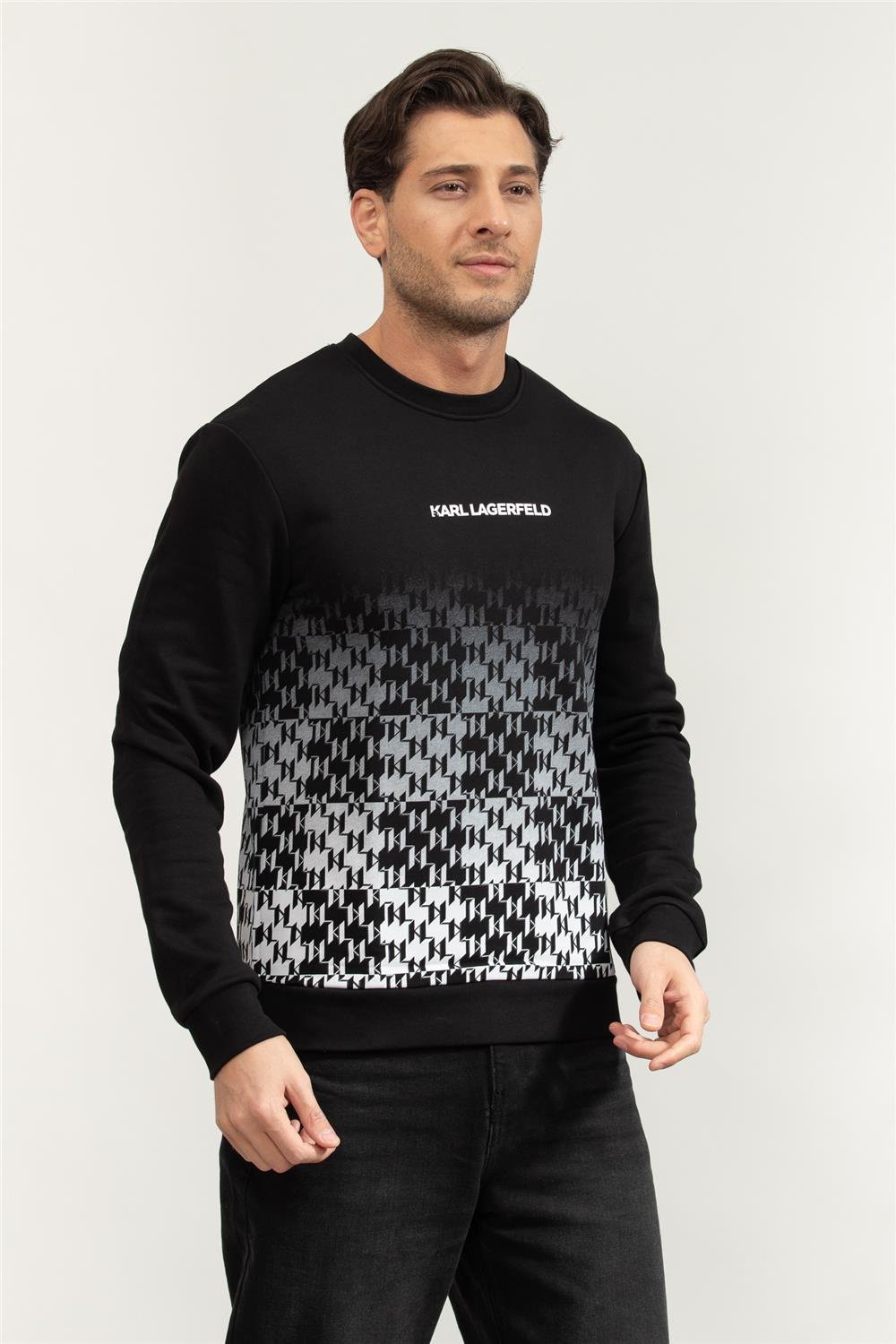 Karl Lagerfeld Check Degrade Erkek Bisiklet Yaka Sweatshirt