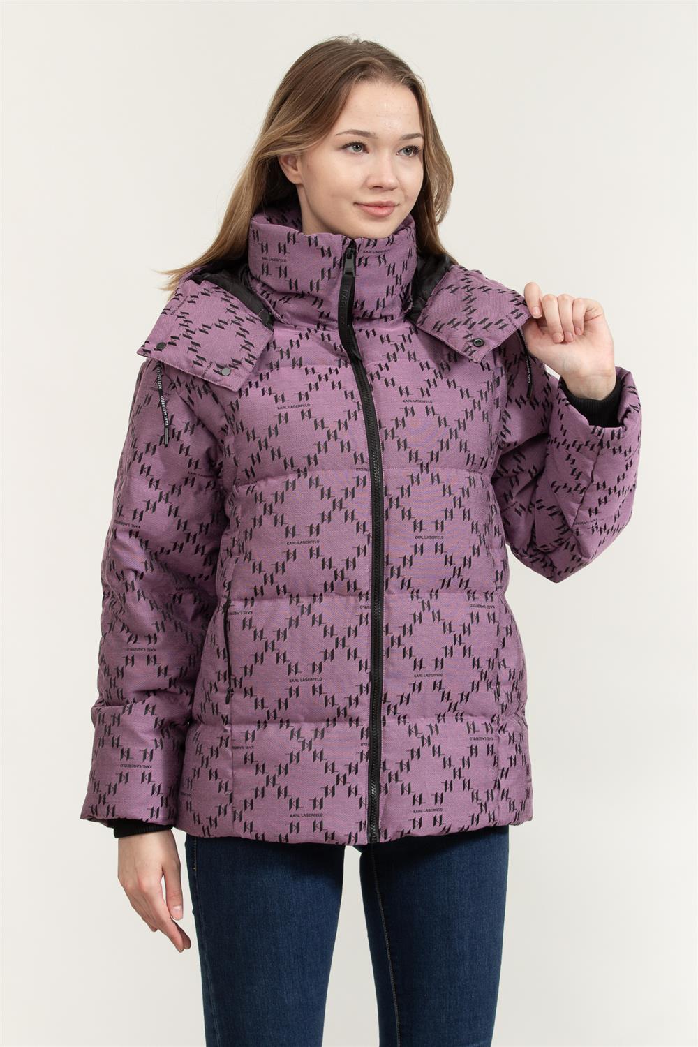 Karl Lagerfeld Diamond Jacquard Down Kadın Mont