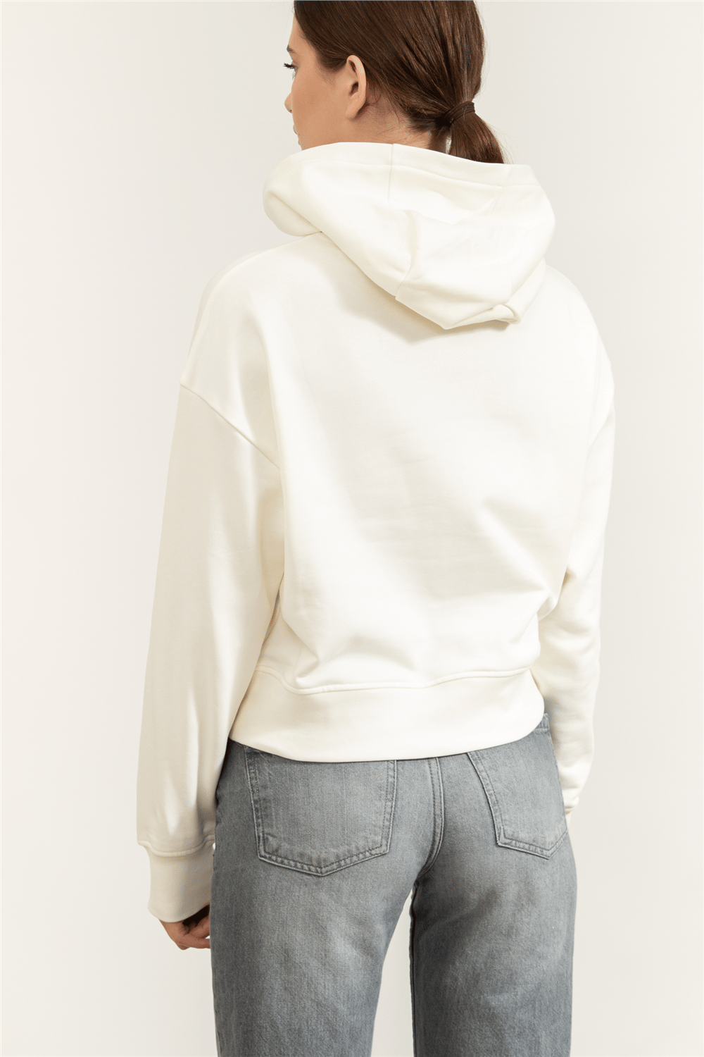 Karl Lagerfeld Embroidery Detail Hoodie Kadın Kapüşonlu Sweatshirt Krem