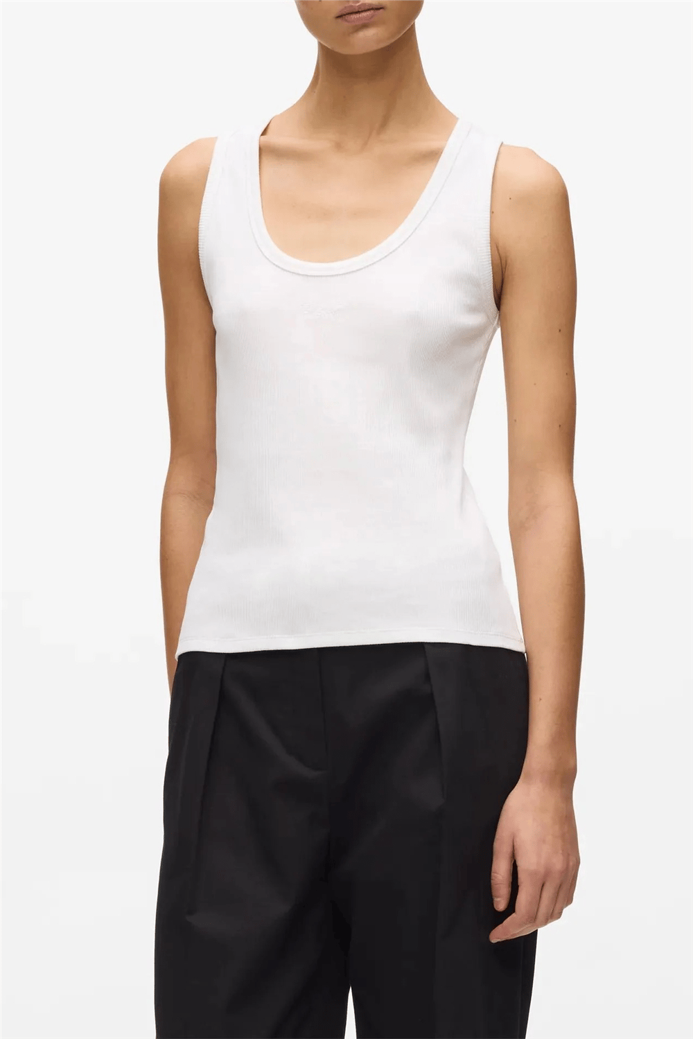 Karl Lagerfeld Essential Logo Commercial Tank Kadın Kolsuz T-Shirt Beyaz