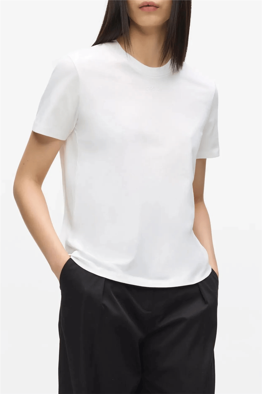 Karl Lagerfeld Essential Regular T-Shirt Kadın Bisiklet Yaka T-Shirt Beyaz