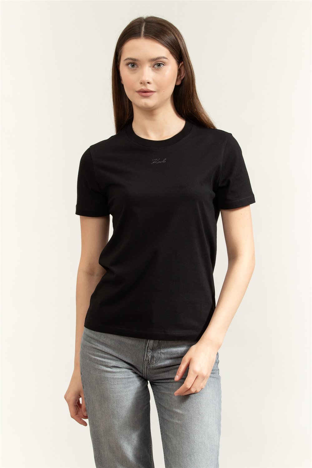 Karl Lagerfeld Essential Regular T-Shirt Kadın Bisiklet Yaka T-Shirt Siyah