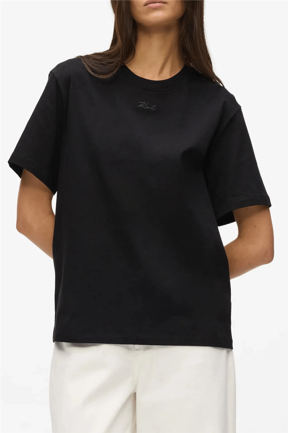 Karl Lagerfeld Essential Relaxed T-Shirt Kadın Bisiklet Yaka T-Shirt Siyah