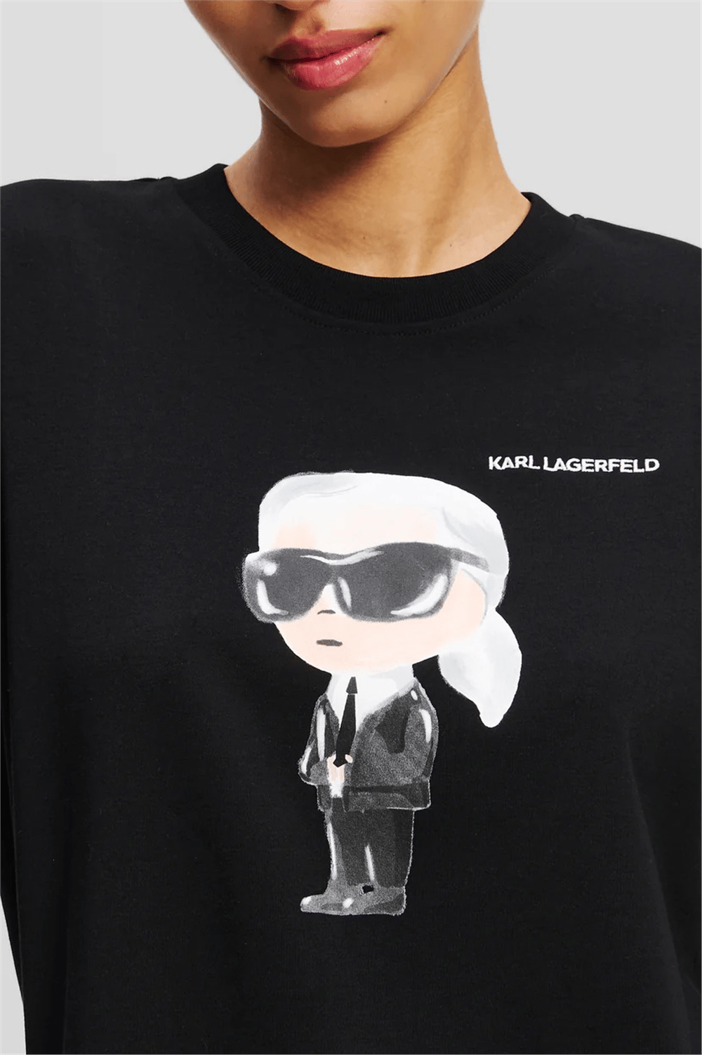 Karl Lagerfeld Ikon Aquarelle K Kadın Bisiklet Yaka T-Shirt Siyah