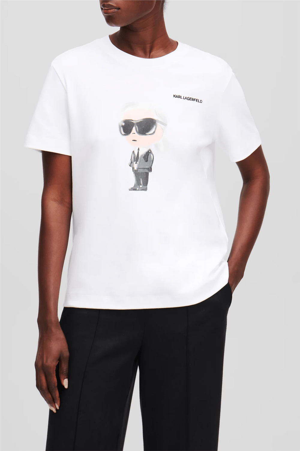 Karl Lagerfeld Ikon Aquarelle K Kadın Bisiklet Yaka T-Shirt Beyaz