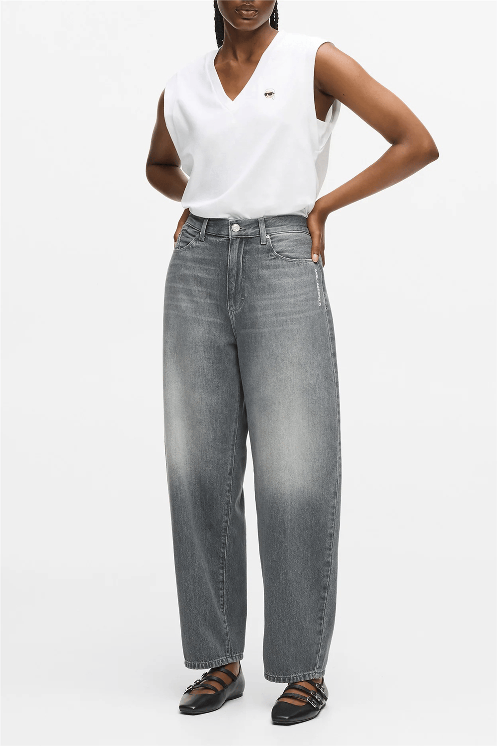Karl Lagerfeld Ikon Barrel Denim Kadın Jean Pantolon Açık Gri
