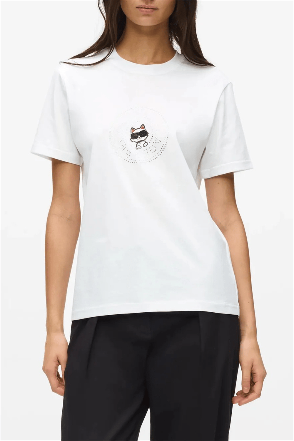 Karl Lagerfeld ikon Rs Circle T-Shirt Kadın Bisiklet Yaka T-Shirt Beyaz