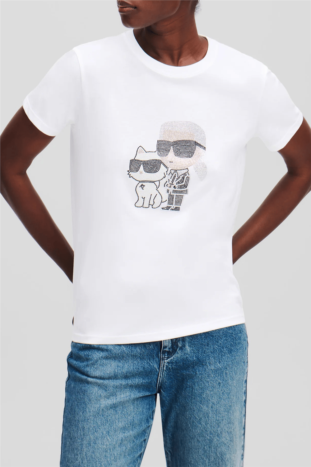 Karl Lagerfeld Ikon Rs Duo Kadın Bisiklet Yaka T-Shirt Beyaz
